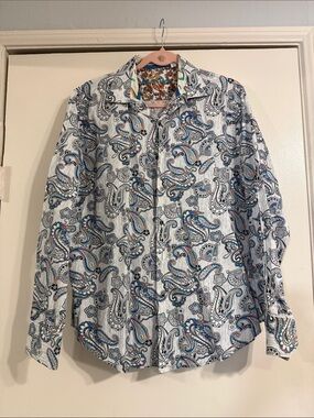 Robert Graham White Paisley Button-Down Shirt with Blue Accents